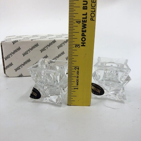 VTG Fifth Avenue 24% Lead Crystal Glass Star Set Of 2 Taper Candle Holders - Picture 4 of 10